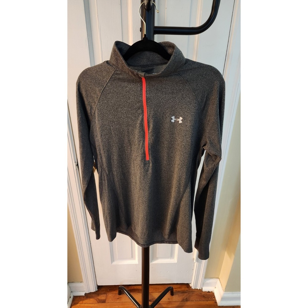 Under Armour Womens Size L Heathered Grey 1/4 Quarter Zip Coral Lightweight